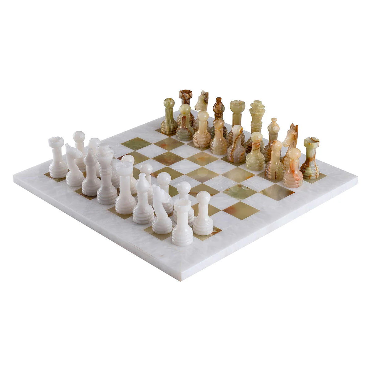 White Marble & Onyx Handmade Chess Board Set 15x15 inches