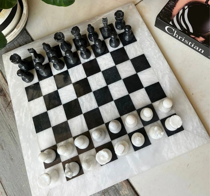 Marble Chess Board with White Border 12x12 Inches
