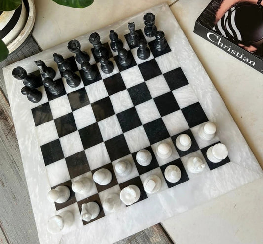Marble Chess Board with White Border 12x12 Inches