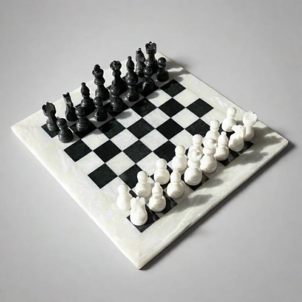 Marble Chess Board with White Border 15x15 Inches