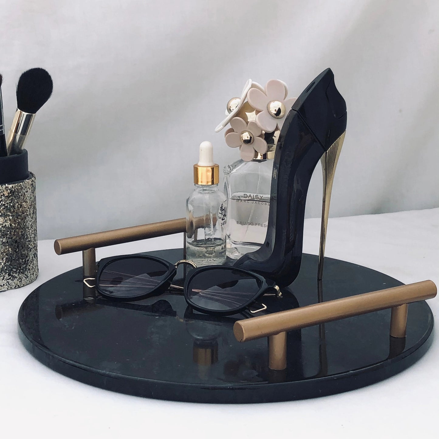 Round Black Marble Tray – 12 inches