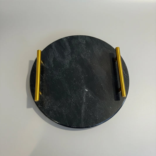 Round Black Marble Tray – 12 inches