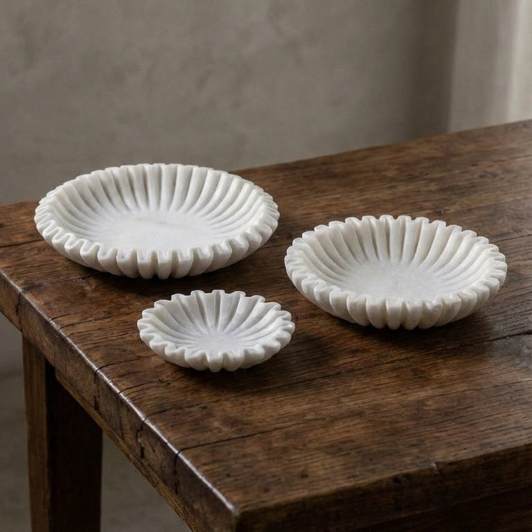 Scallop Marble Bowl Size: 12x12 Inches