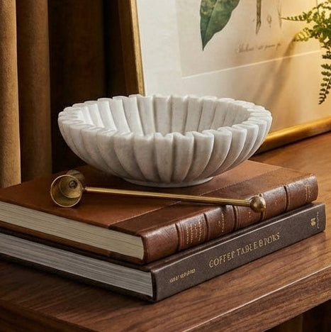 Scallop Marble Bowl Size: 12x12 Inches