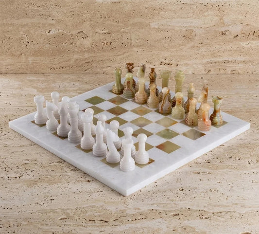 White Marble &  Onyx Handmade Chess Board Set 15x15 inches