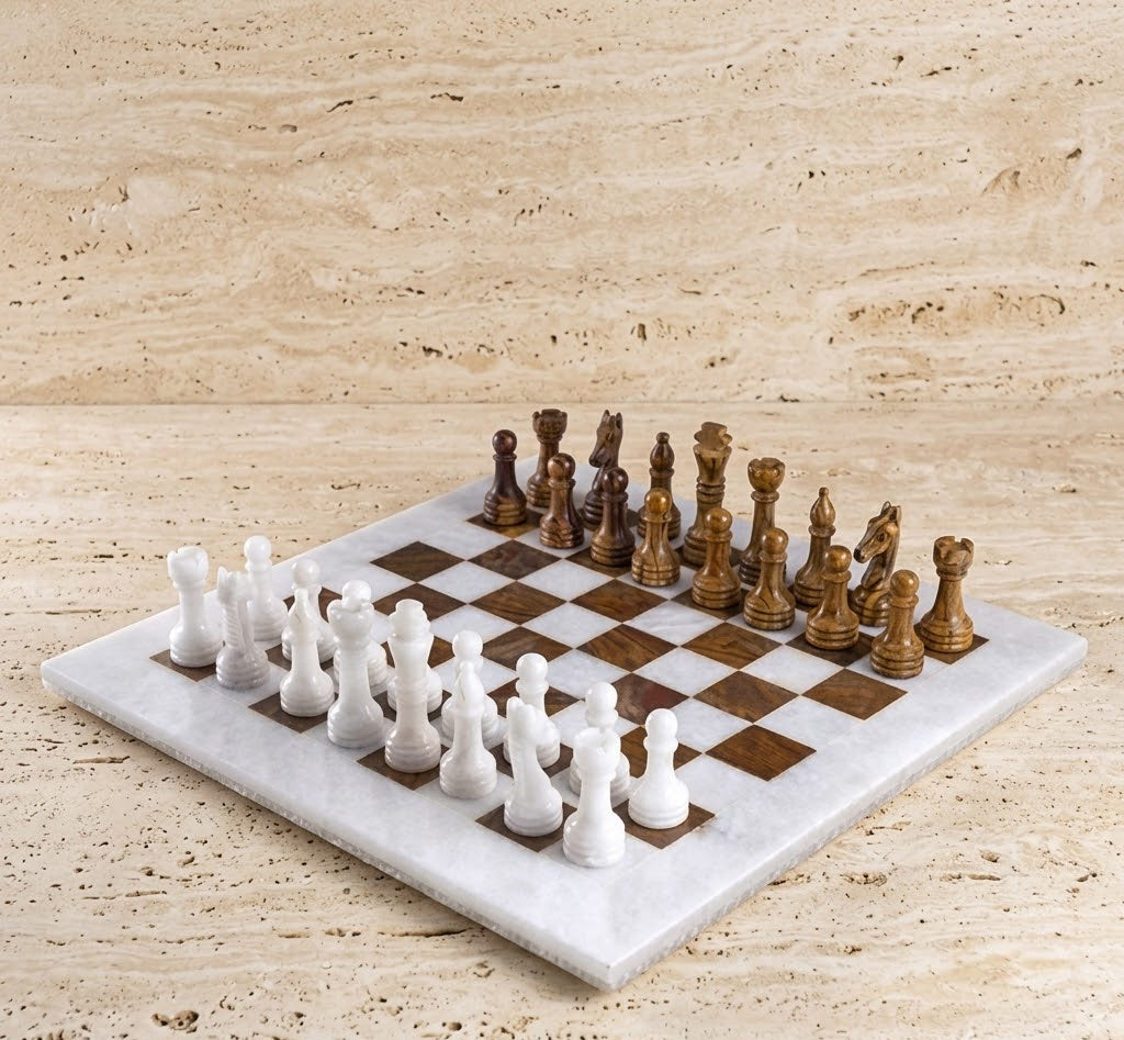 Handcrafted White & Driftwood chess 15x 15 Inches