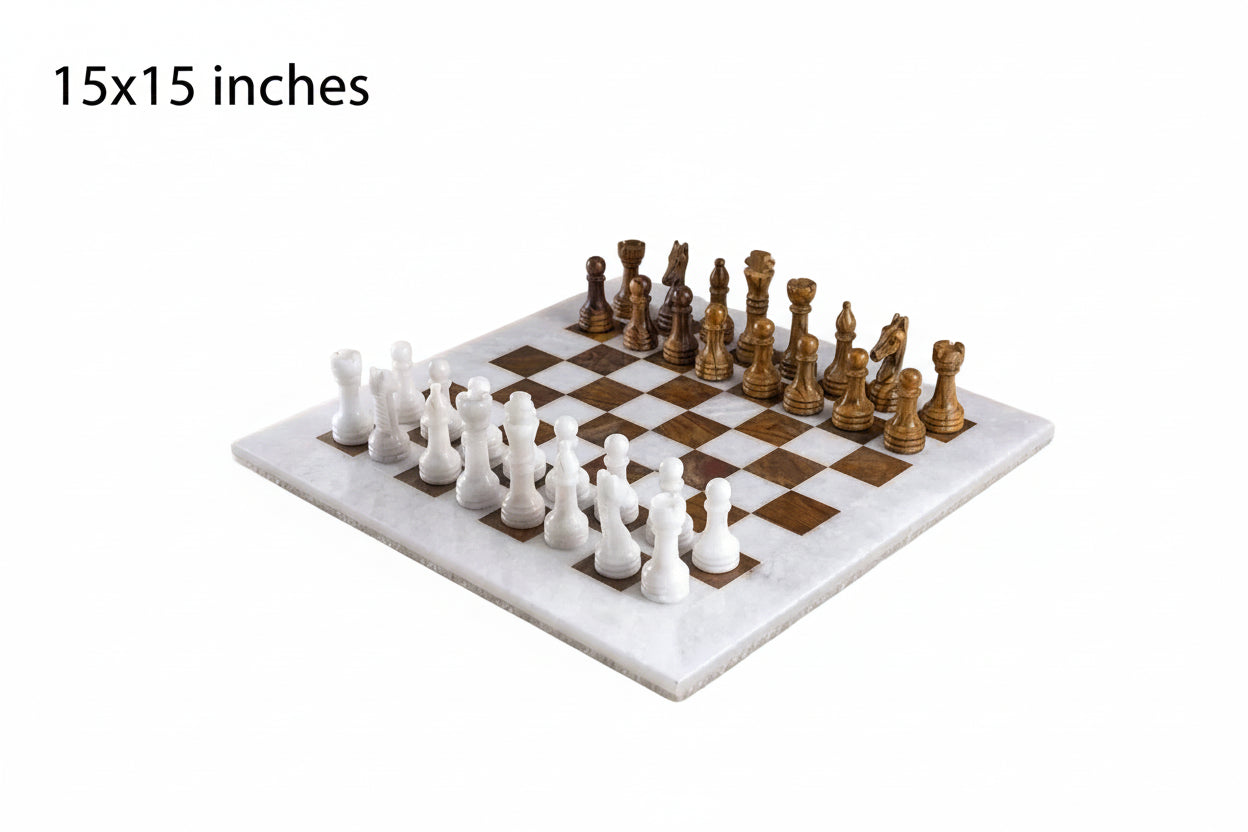 Handcrafted White & Driftwood chess 15x 15 Inches