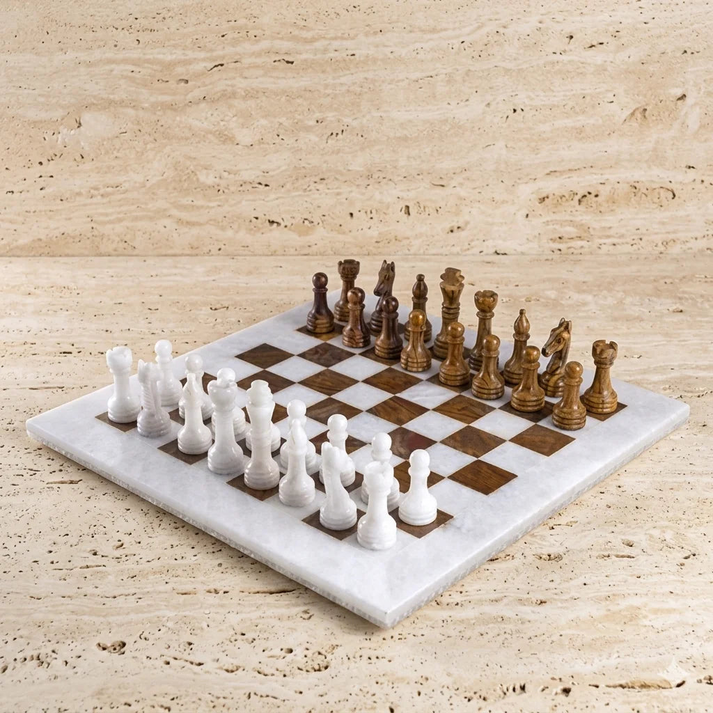 Handcrafted White & Driftwood chess 15x 15 Inches