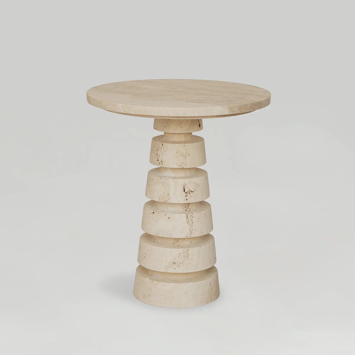 TRAVERTINE LAYERED CONE SIDE TABLE