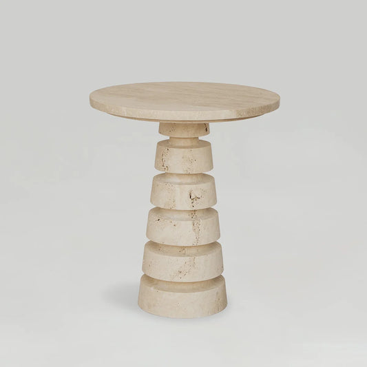 TRAVERTINE LAYERED CONE SIDE TABLE