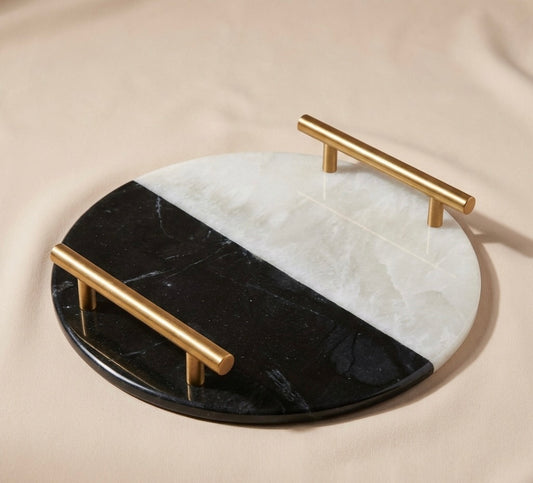 Monochrome Marble Tray | Black & White Round Tray