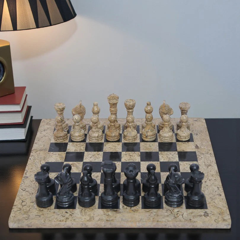 Coral & Black Handmade Chess Board Set 15×15 inches