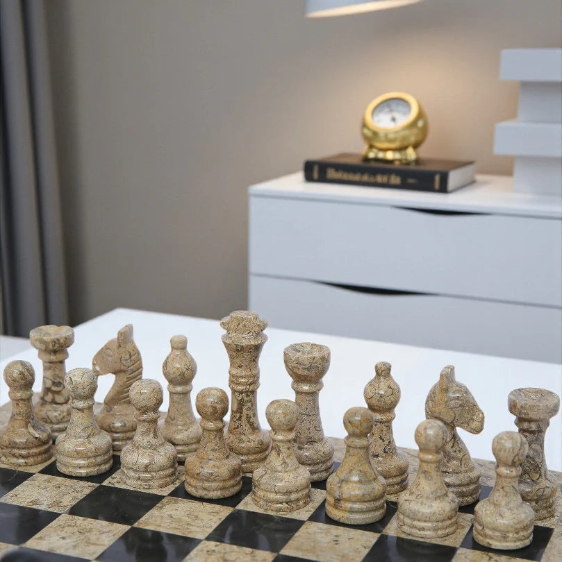 Coral & Black Handmade Chess Board Set 15×15 inches