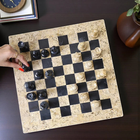 Coral & Black Handmade Chess Board Set 15×15 inches