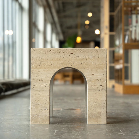 TRAVERTINE ARCH SIDE TABLE