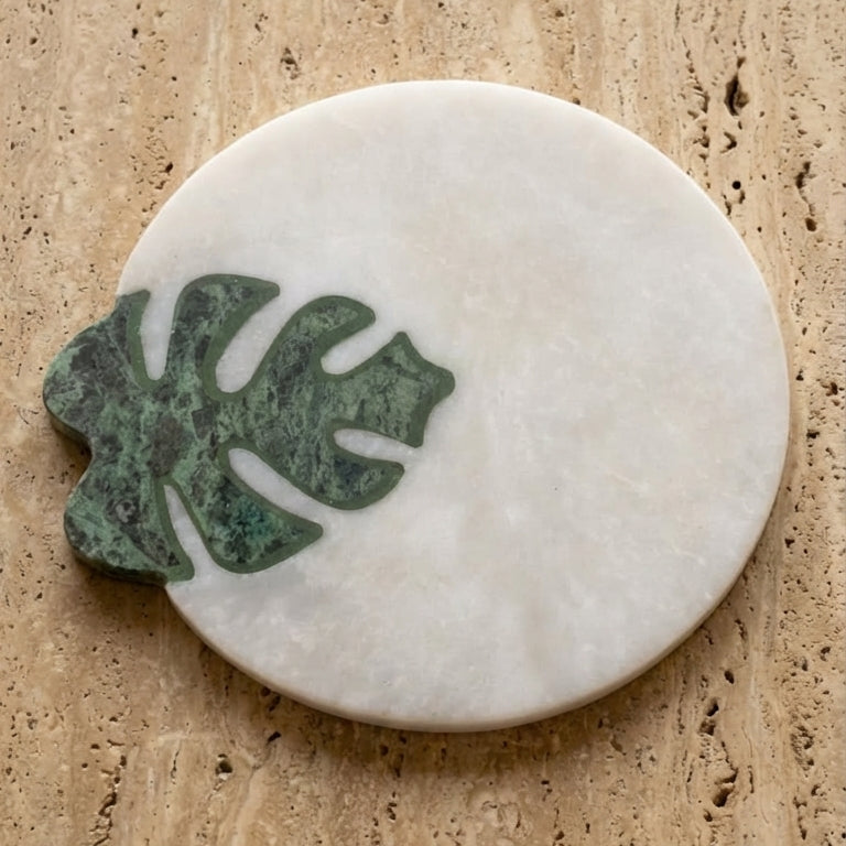 Monstera Inlay Marble Tray (12x12 Inches)