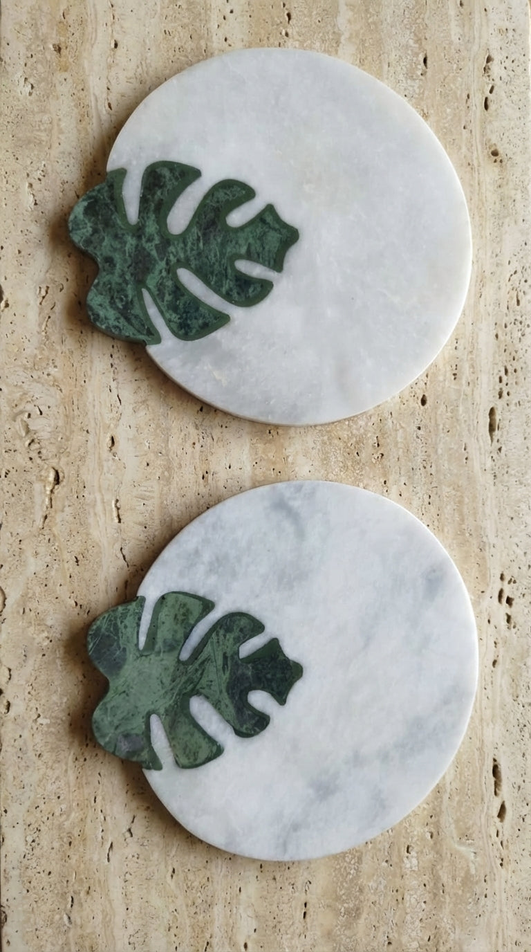 Monstera Inlay Marble Tray (12x12 Inches)