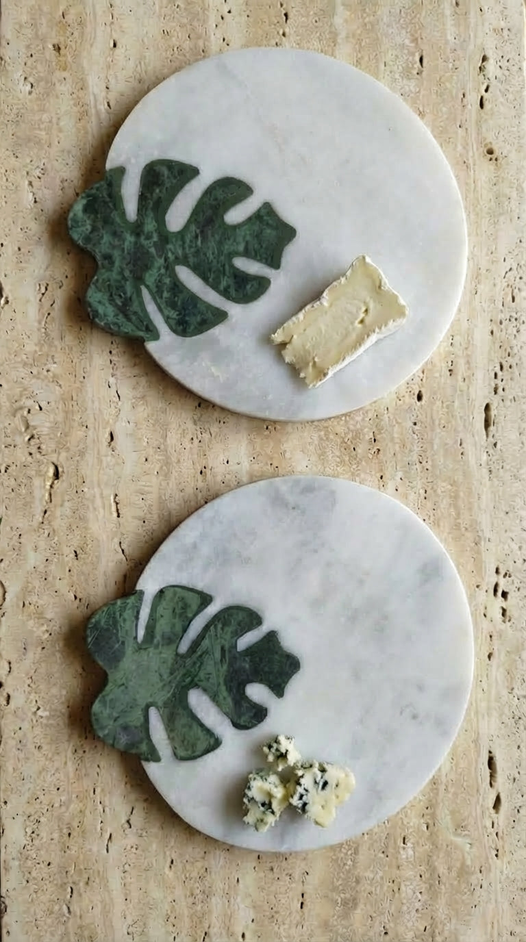 Monstera Inlay Marble Tray (12x12 Inches)